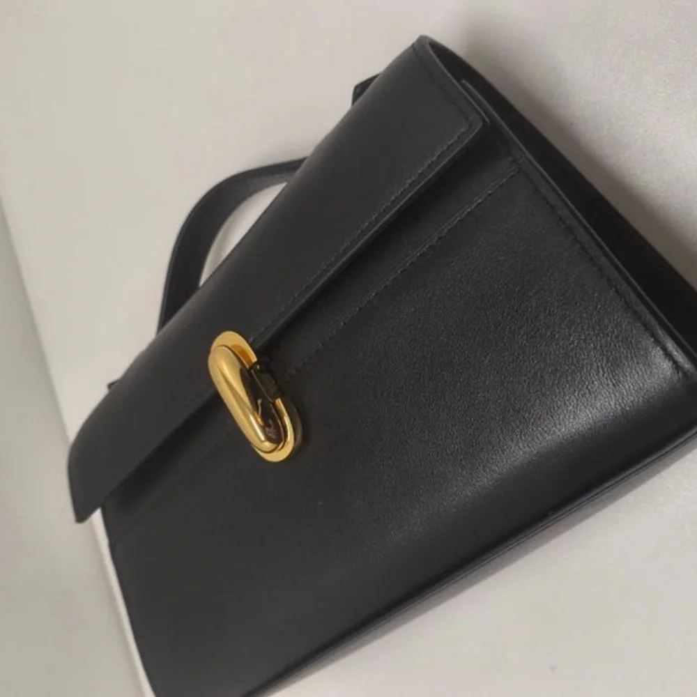 Savette‎ Black Leather Symmetry Top Handle Clutch Bag